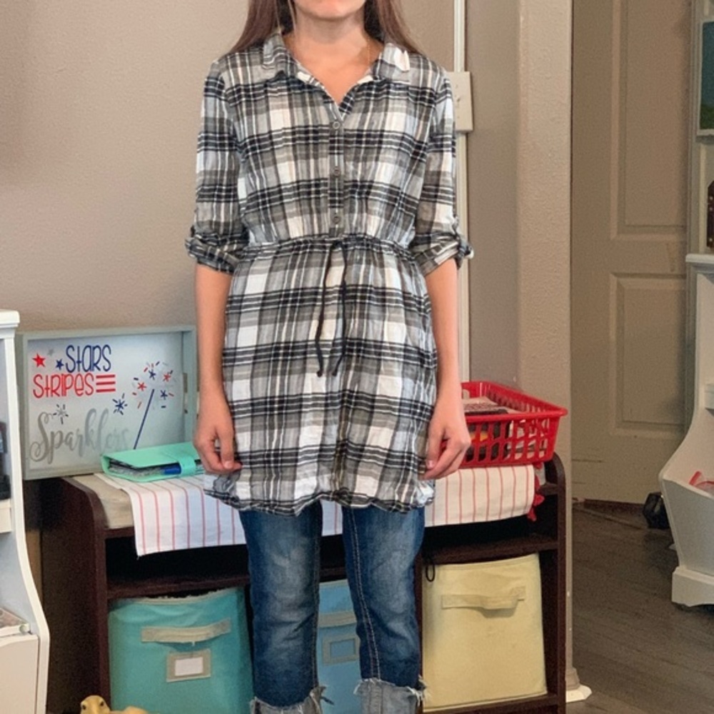 Juniors Black/White plaid shirt size 12.